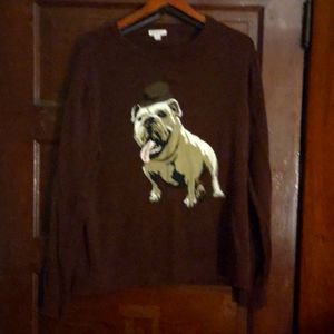 Merona burgundy sweater with dog and cigar desjgn